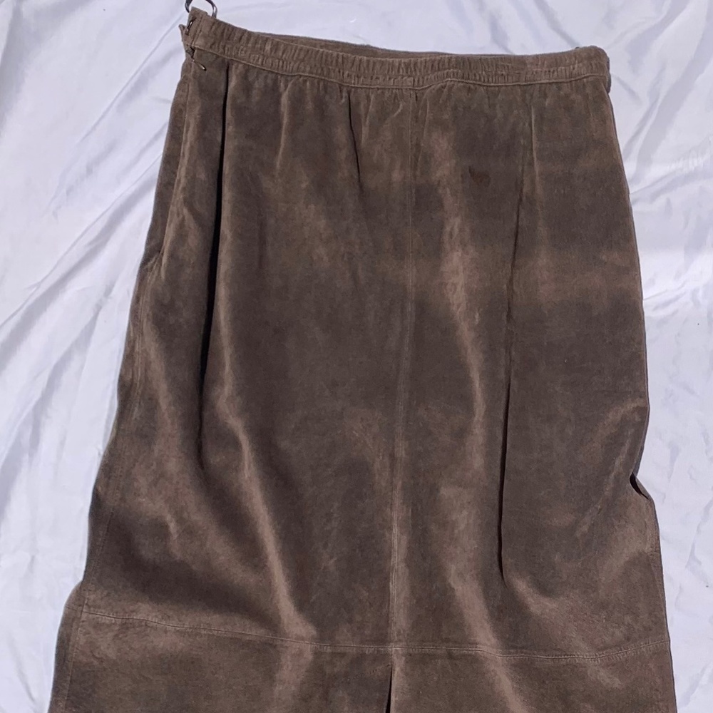 Stan Herman Studio Vintage Suede Leather Brown Maxi Skirt Size 14  100% Leather